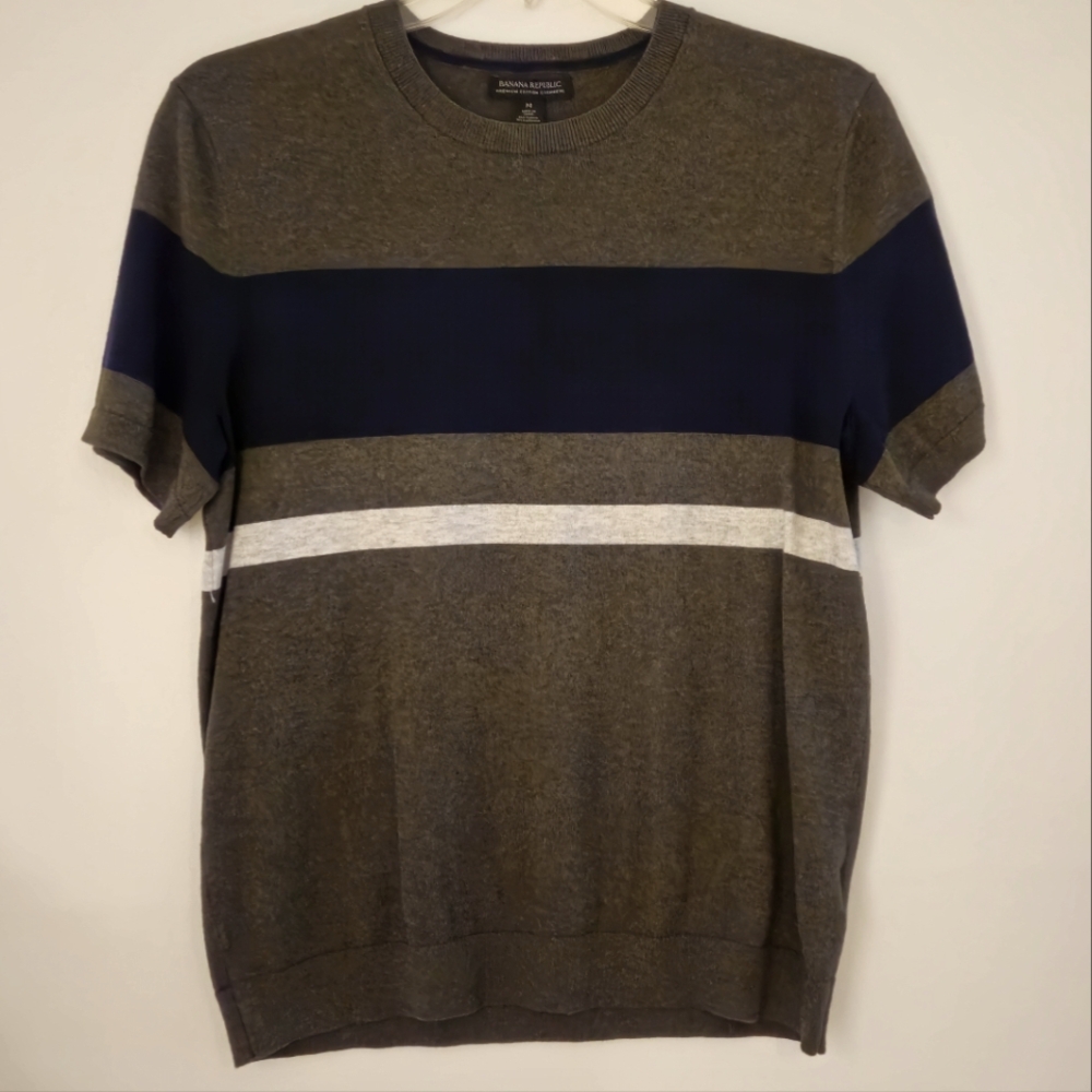 BANANA REPUBLIC Womens Cotton Cashmere Green and Navy Sweater, MEDIUM